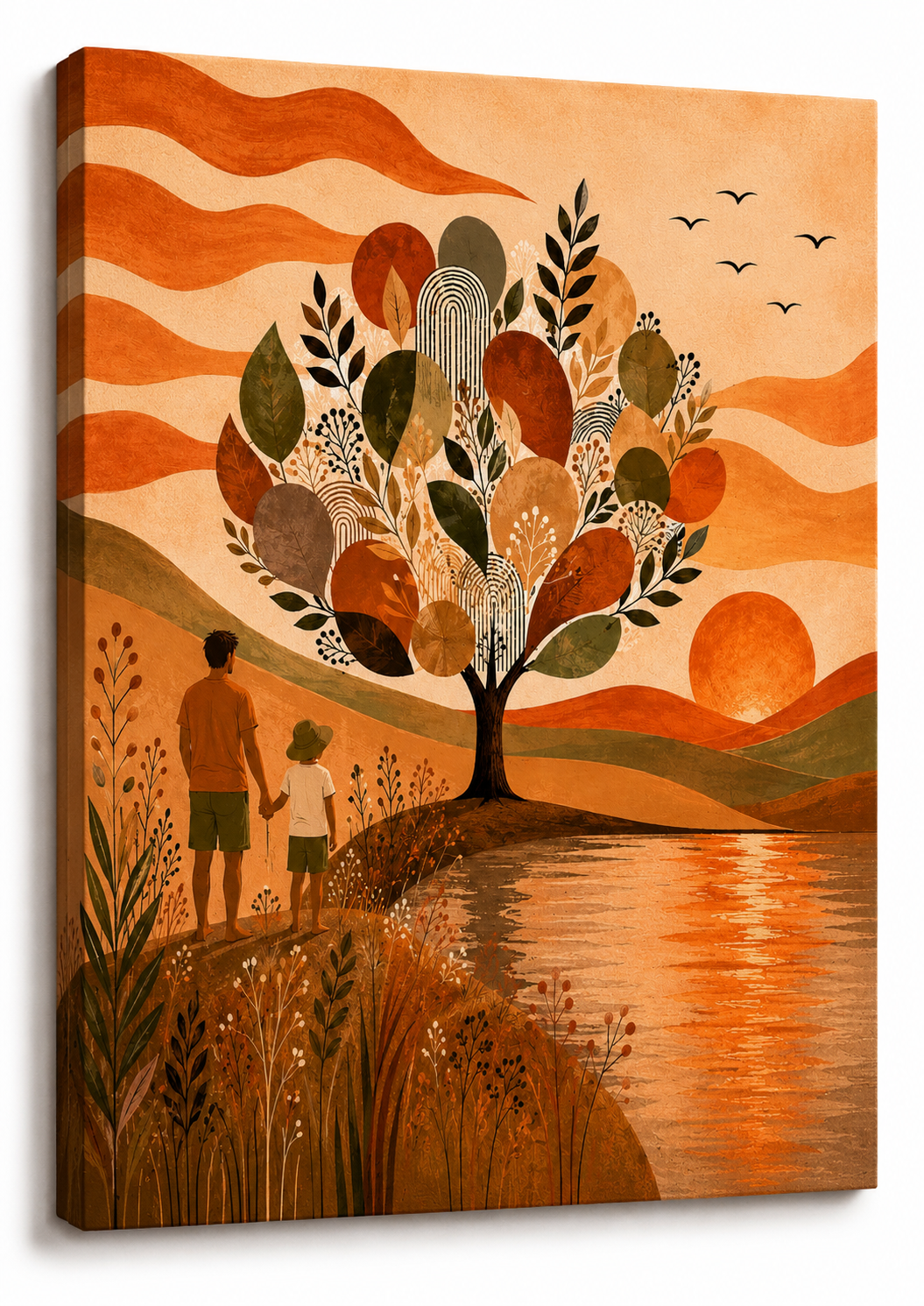Generation Tree - Golden Lakeside Sunset Family - Boho Style Wall Art