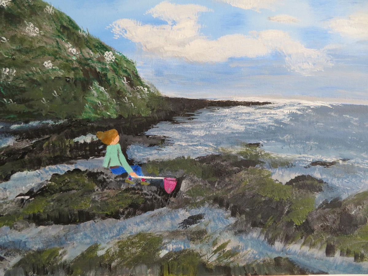 Seaside Solitude - coastal serenity rock fishing wall art decor