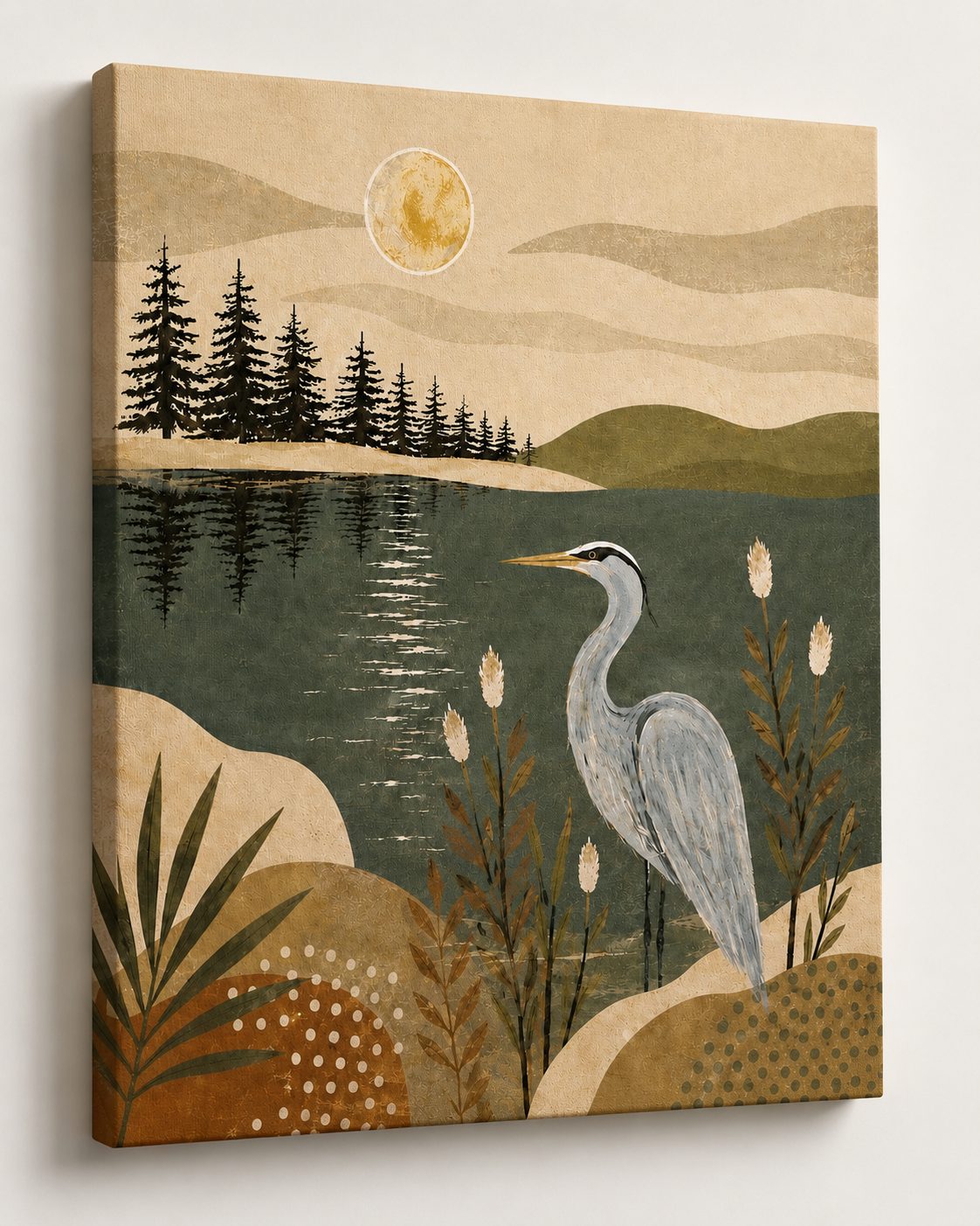 Bohemian Heron - Lone heron wall art print - Mysterious heron wetlands home decor picture