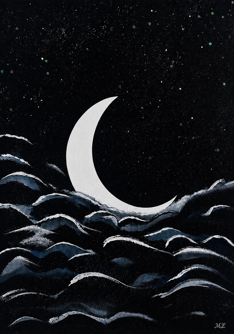 Lunar Tide - Sleeping moon on a tide of clouds - Home decor - wall art