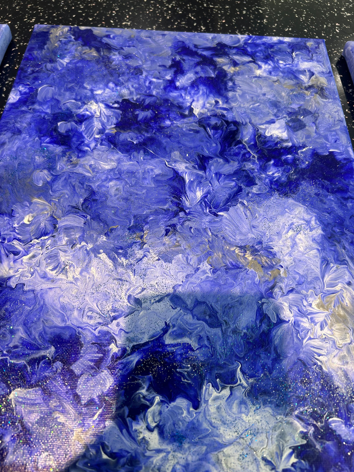 Ocean Collection - Set of 3 (Triptych) - Beautiful Royal Blue, Silver and White Triptych original paintings - stunning abstract home decor wall art canvases