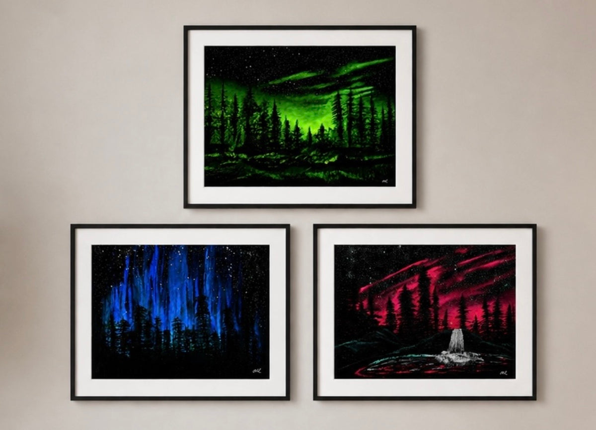 Aurora Pines - Northern Lights Electric Blue Skies Wall Art - Aurora Borealis Home Decor