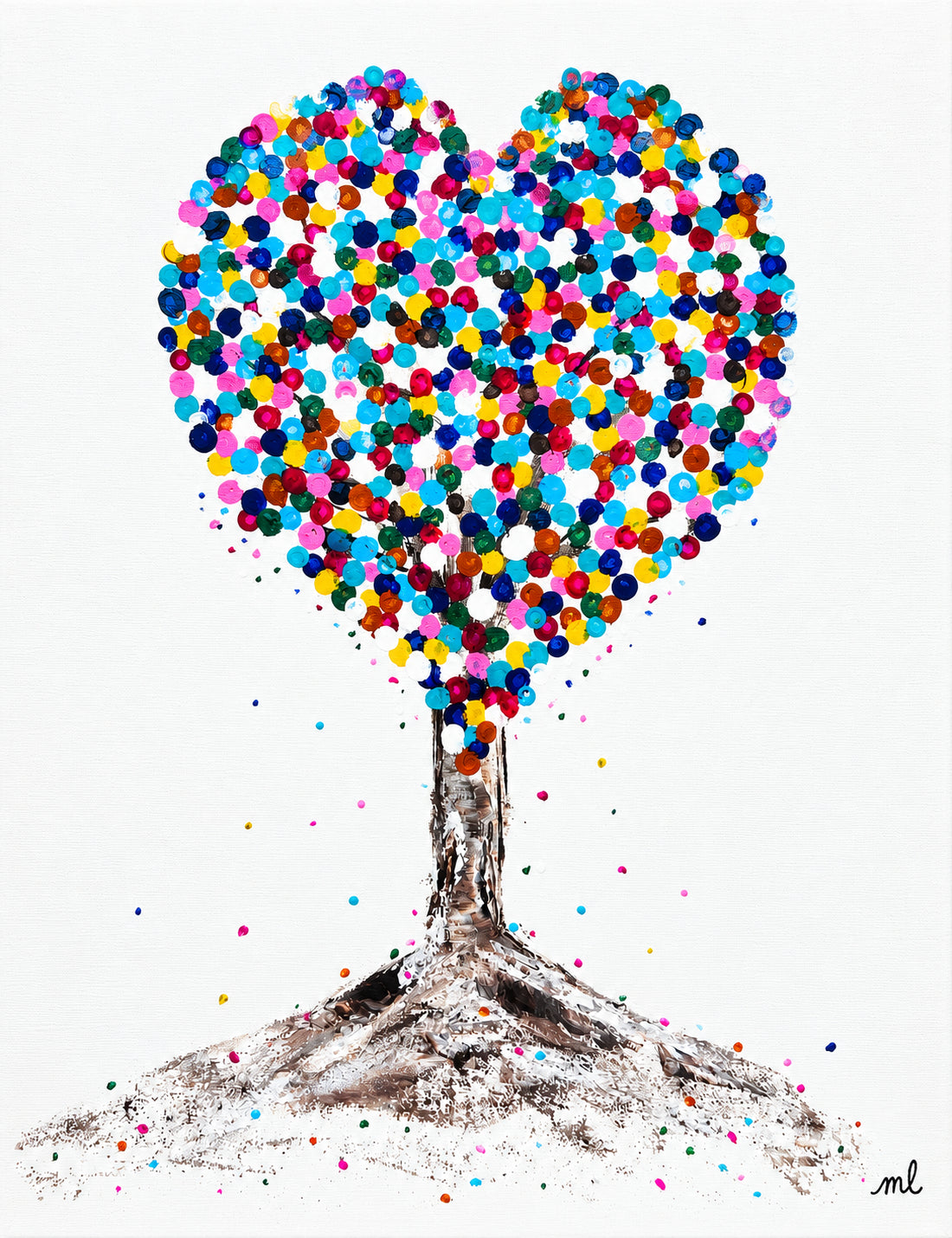 Heart In Bloom Tree Dot painting Love heart wall art