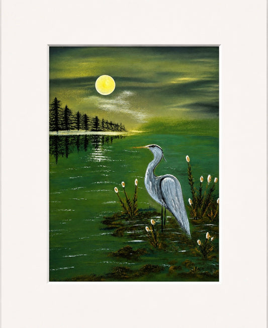 Whispering Wader - Lone Heron - Rich Moody Moonlit Skies Wall Art