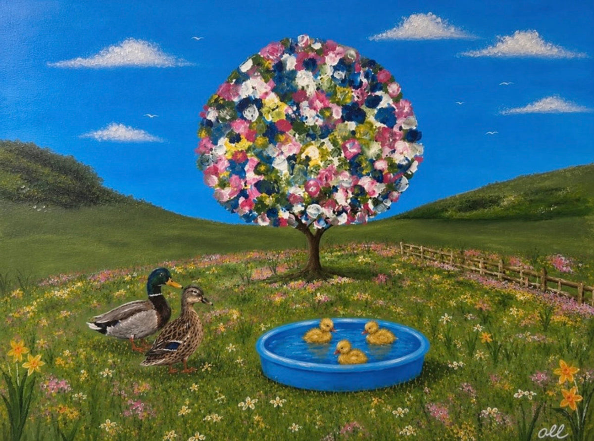 Petals and Paddlers - Fun duck picture in paddling pool - Wall art
