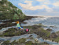 Seaside Solitude - coastal serenity rock fishing wall art decor