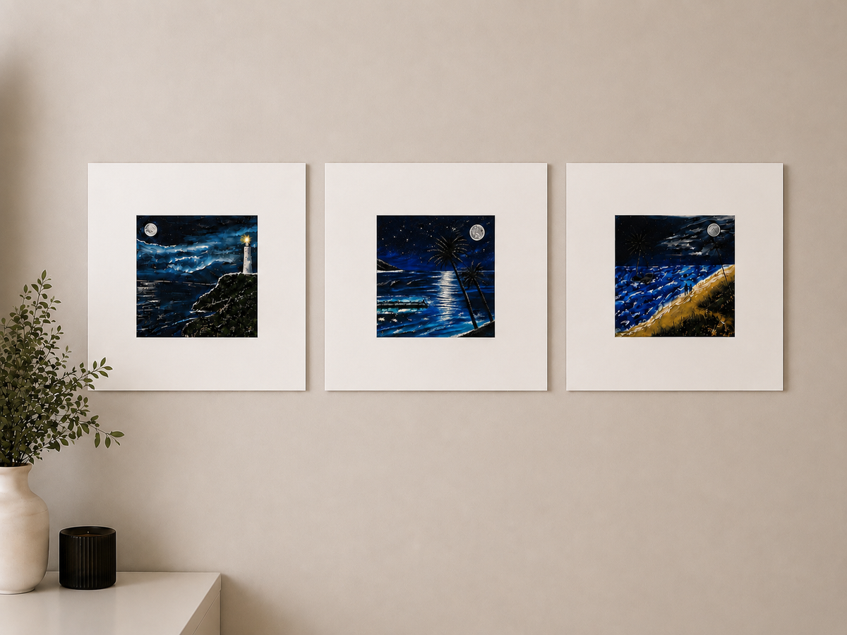 Moonlight Guardian - Dramatic Moonlight Lighthouse wall art print - MariaLouise Art