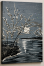Silver Whispers - a mysterious silver lakeside wall art canvas