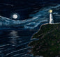 Moonlight Guardian - Dramatic Moonlight Lighthouse wall art print - MariaLouise Art