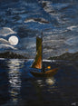 Moonlight Fisherman - Mysterious Moonlit coastal sailing boat crossing
