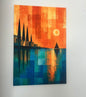 Homeward Bound - Geographic call art style rich orange and blue coastal bay