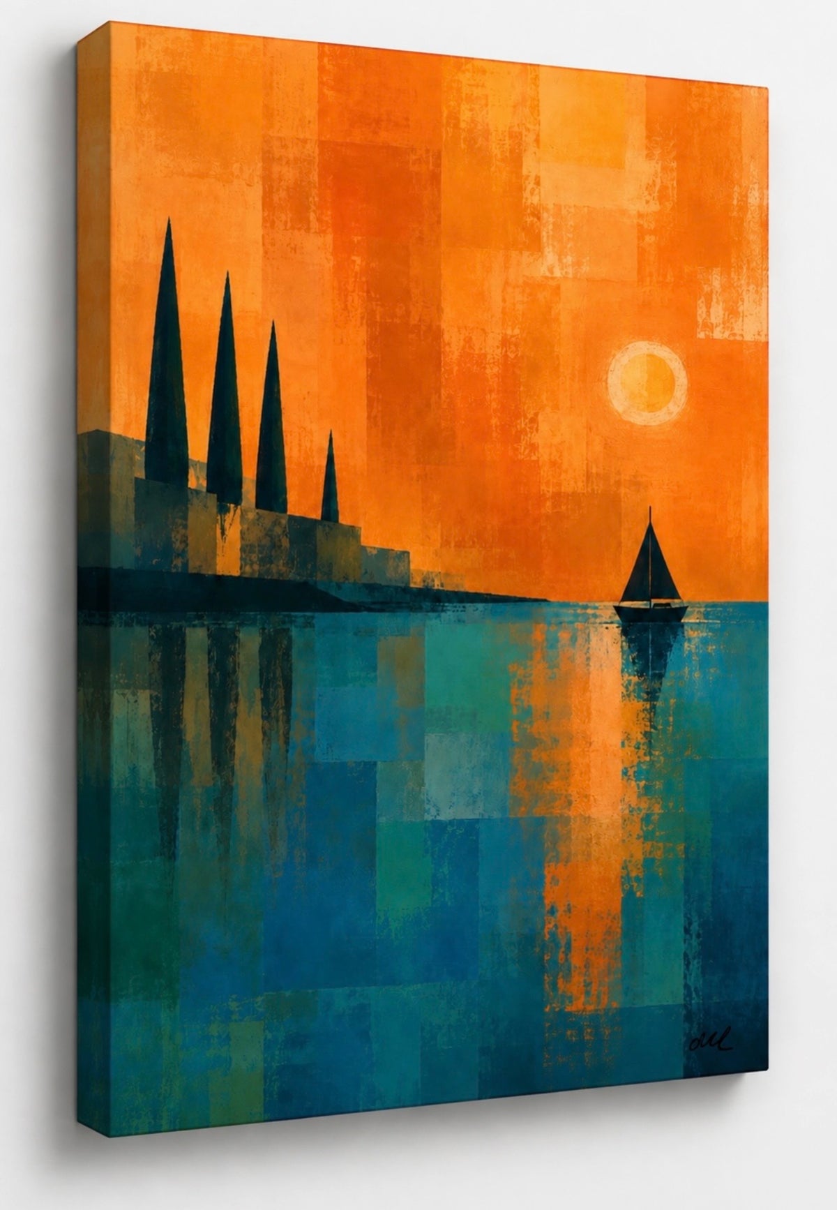 Homeward Bound - Geographic call art style rich orange and blue coastal bay