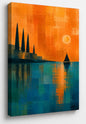 Homeward Bound - Geographic call art style rich orange and blue coastal bay