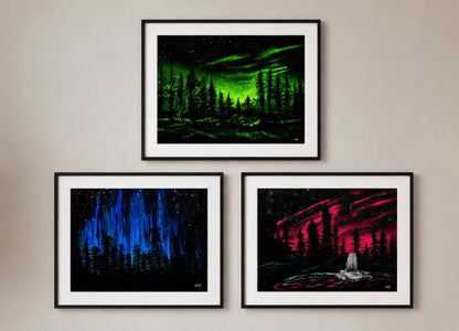Aurora Pines - Northern Lights Electric Blue Skies Wall Art - Aurora Borealis Home Decor