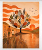 Generation Tree - Golden Lakeside Sunset Family - Boho Style Wall Art