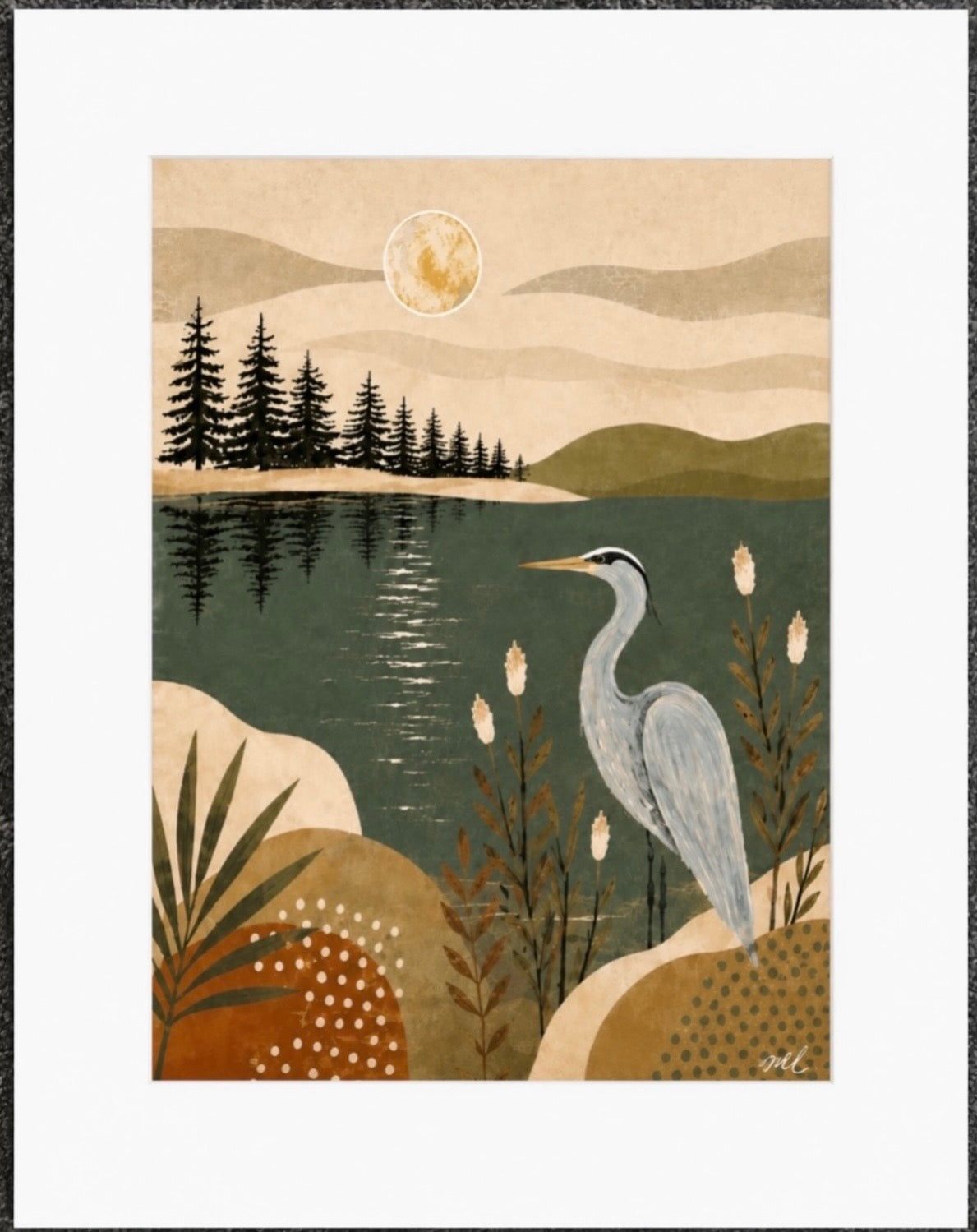 Bohemian Heron - Lone heron wall art print - Mysterious heron wetlands home decor picture