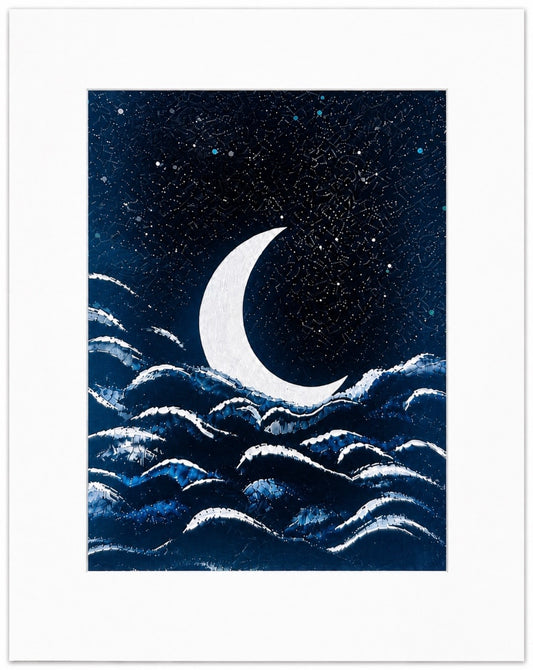 Lunar Tide - Sleeping moon on a tide of clouds - Home decor - wall art