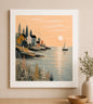 Homeward Sail - Nordic Style Home Decor - Coastal Art Print - Sailing boat glowing sunset wall art