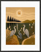 Moonlit Herons - Boho wall art print of a family of herons in moonlit wetlands