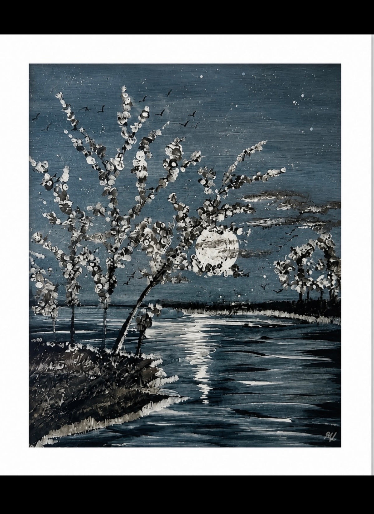Silver Whispers - a mysterious silver lakeside wall art canvas