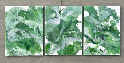 Forest Collection - Set of 3 - Green and White Triptych original paintings - stunning abstract home decor wall art canvases