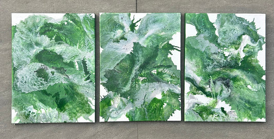 Forest Collection - Set of 3 - Green and White Triptych original paintings - stunning abstract home decor wall art canvases