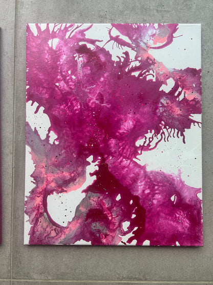 Fuchsia Collection - Set of 3  Pink and White Triptych original paintings - abstract home decor wall art canvases