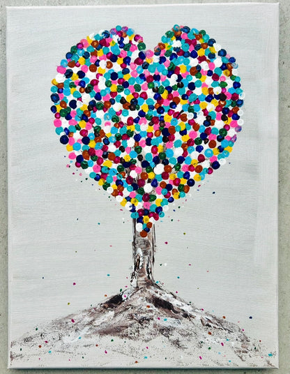 Heart In Bloom Tree Dot painting Love heart wall art