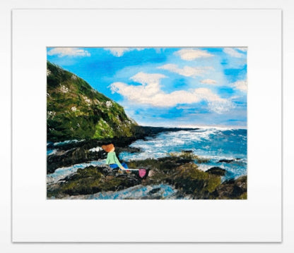 Seaside Solitude - coastal serenity rock fishing wall art decor
