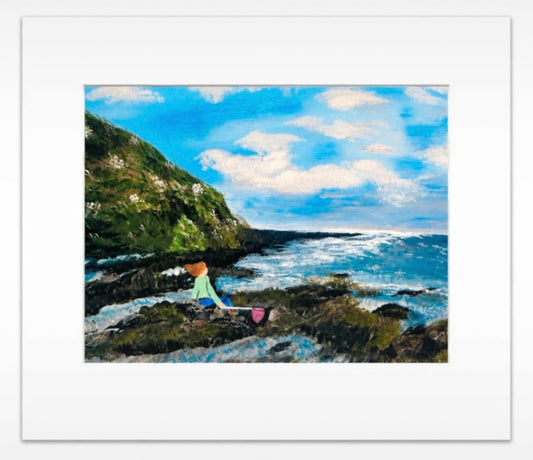 Seaside Solitude - coastal serenity rock fishing wall art decor
