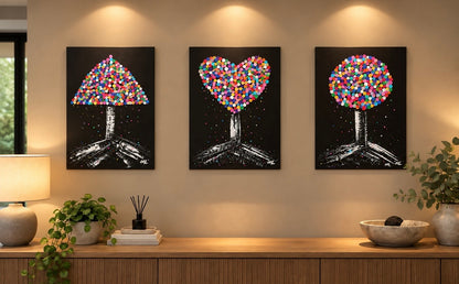Sweetheart Tree Dot painting Love heart black wall art