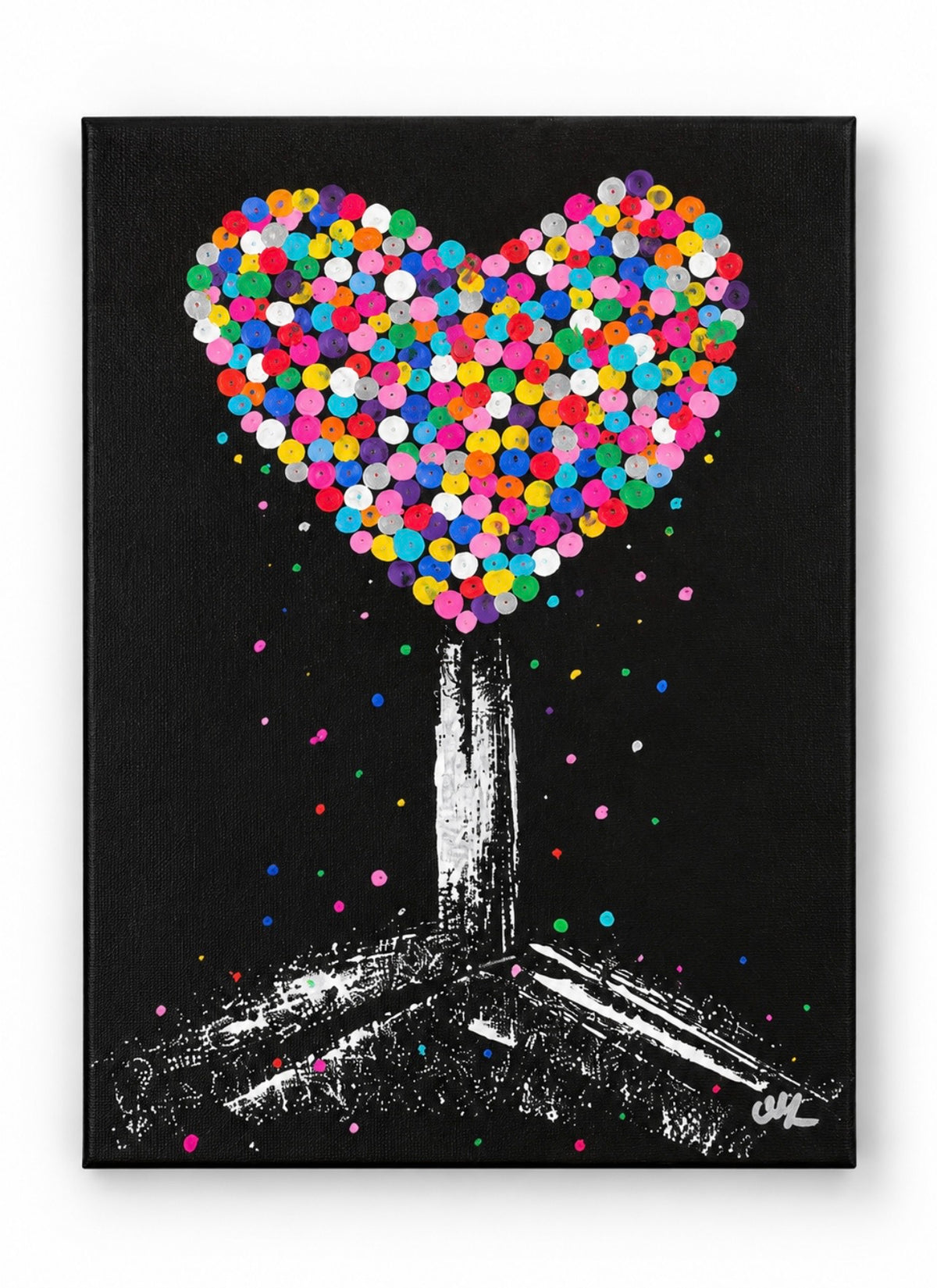 Sweetheart Tree Dot painting Love heart black wall art