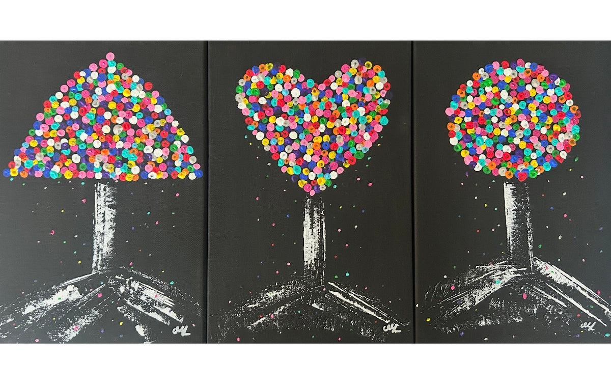 Lollipop Blossom - Vibrant wall art on black background -  Dot painting Lollipop Home decor