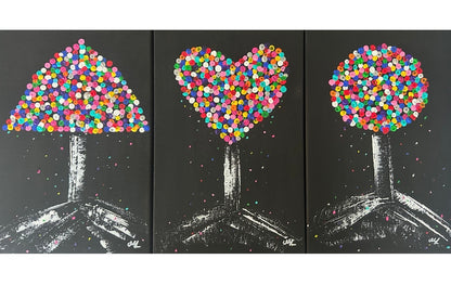 Lollipop Blossom - Vibrant wall art on black background -  Dot painting Lollipop Home decor