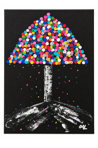 Umbrella Blossom -  Dot painting Umbrella wall art Black background Home decor