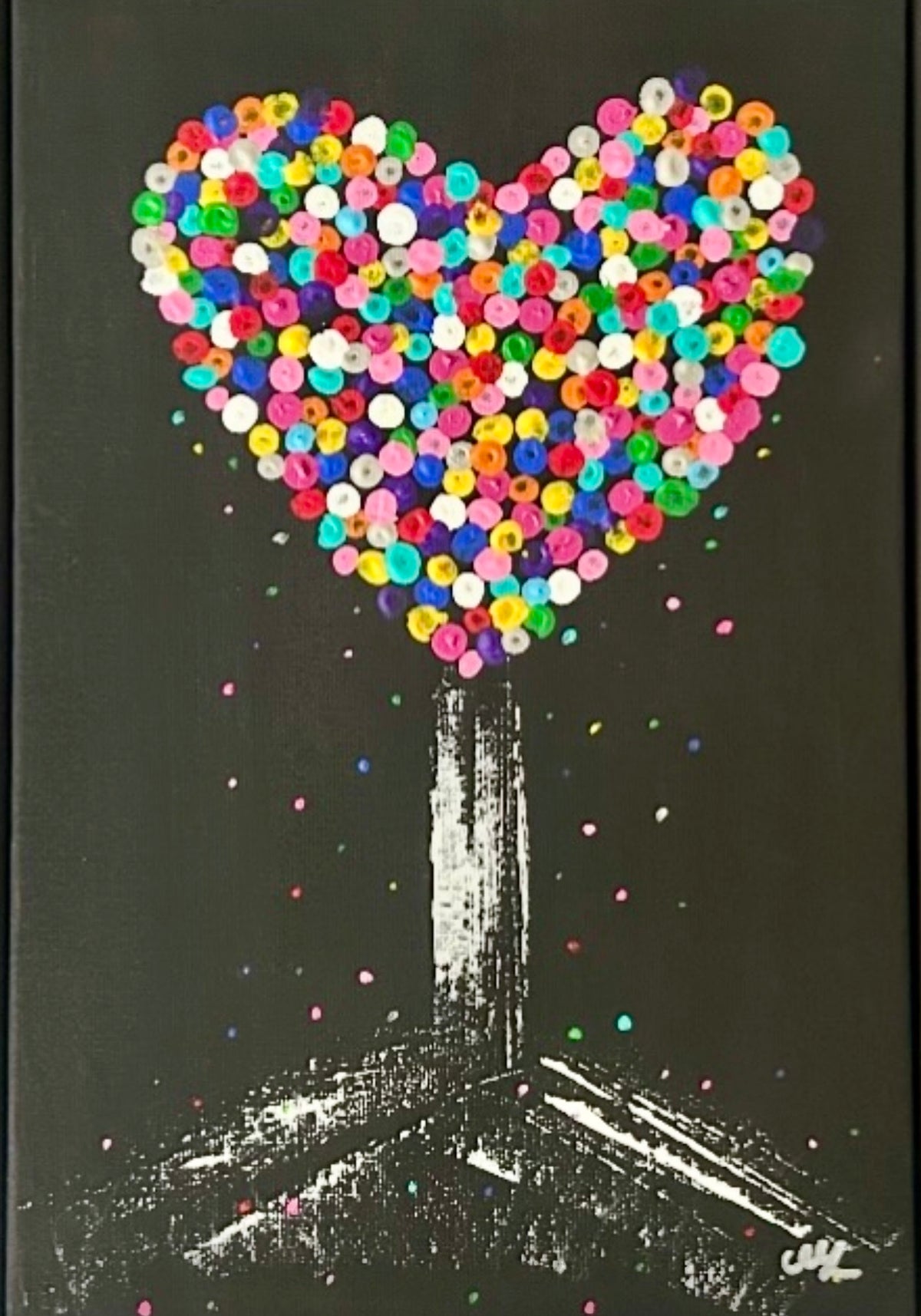Sweetheart Tree Dot painting Love heart black wall art