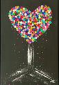 Sweetheart Tree Dot painting Love heart black wall art