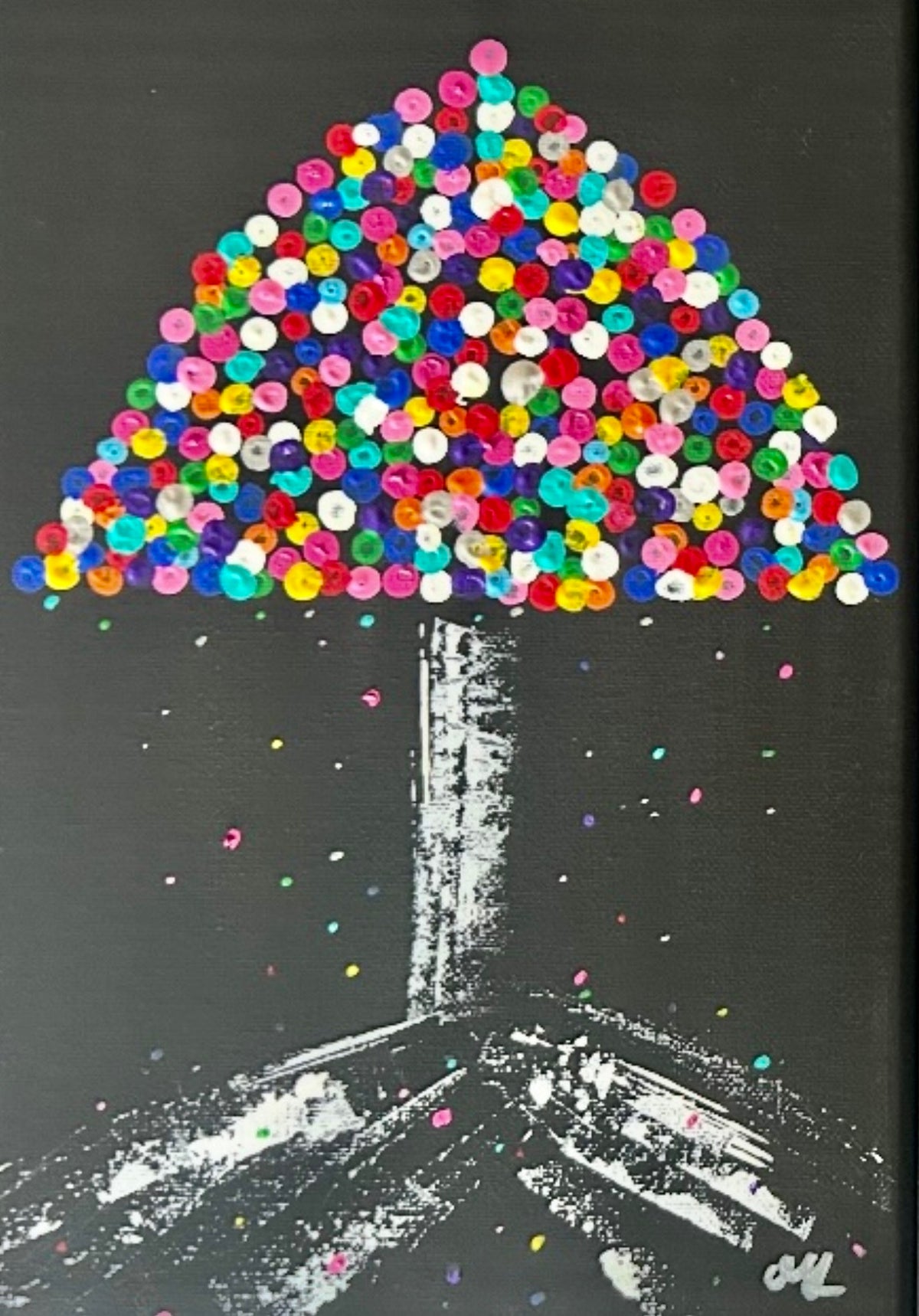 Umbrella Blossom -  Dot painting Umbrella wall art Black background Home decor