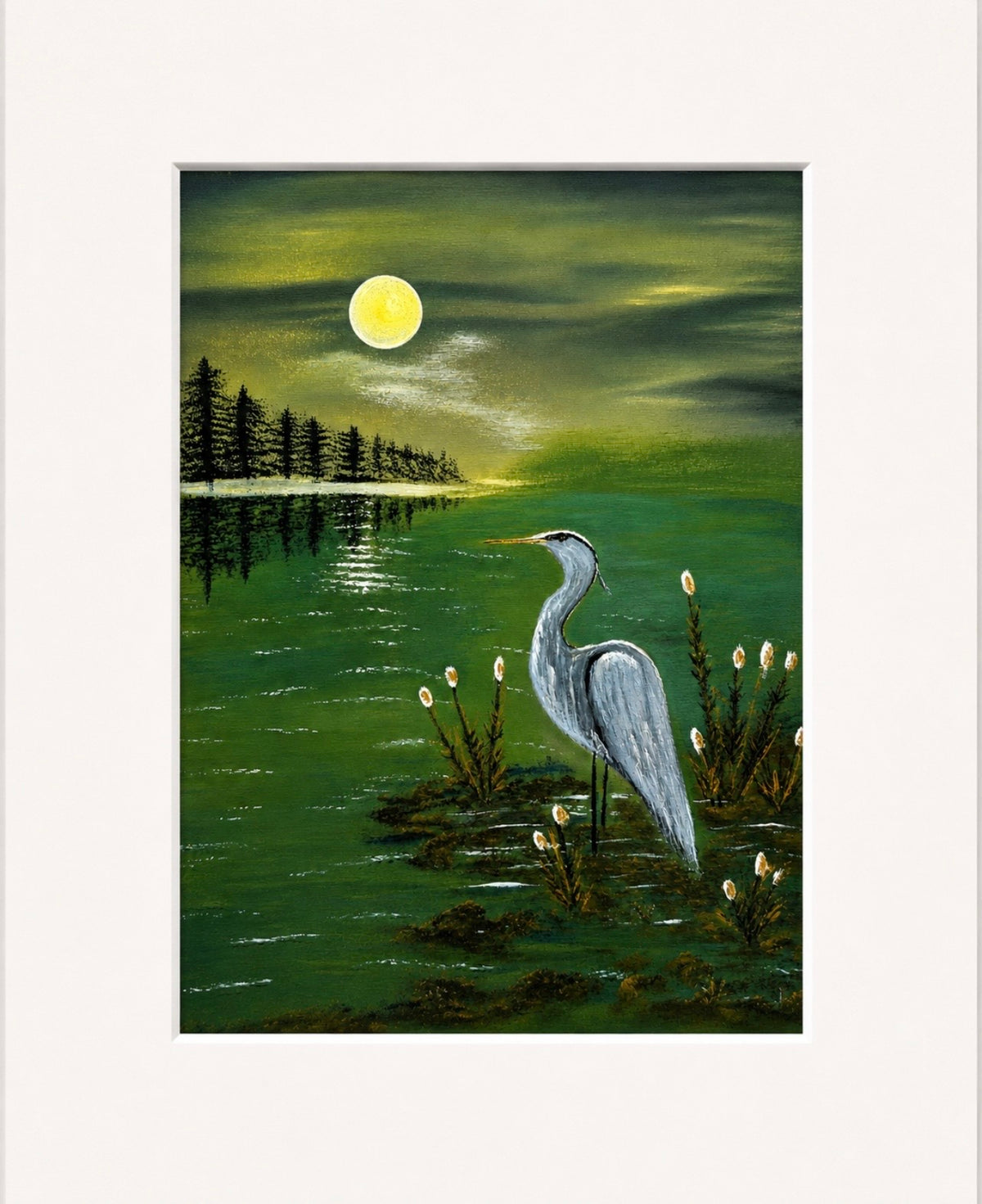 Whispering Wader - Lone Heron - Rich Moody Moonlit Skies Wall Art