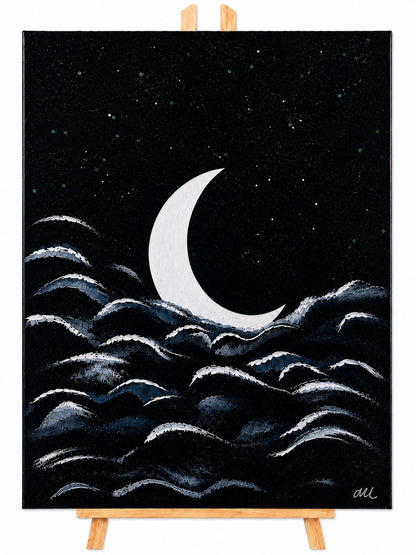 Lunar Tide - Sleeping moon on a tide of clouds - Home decor - wall art