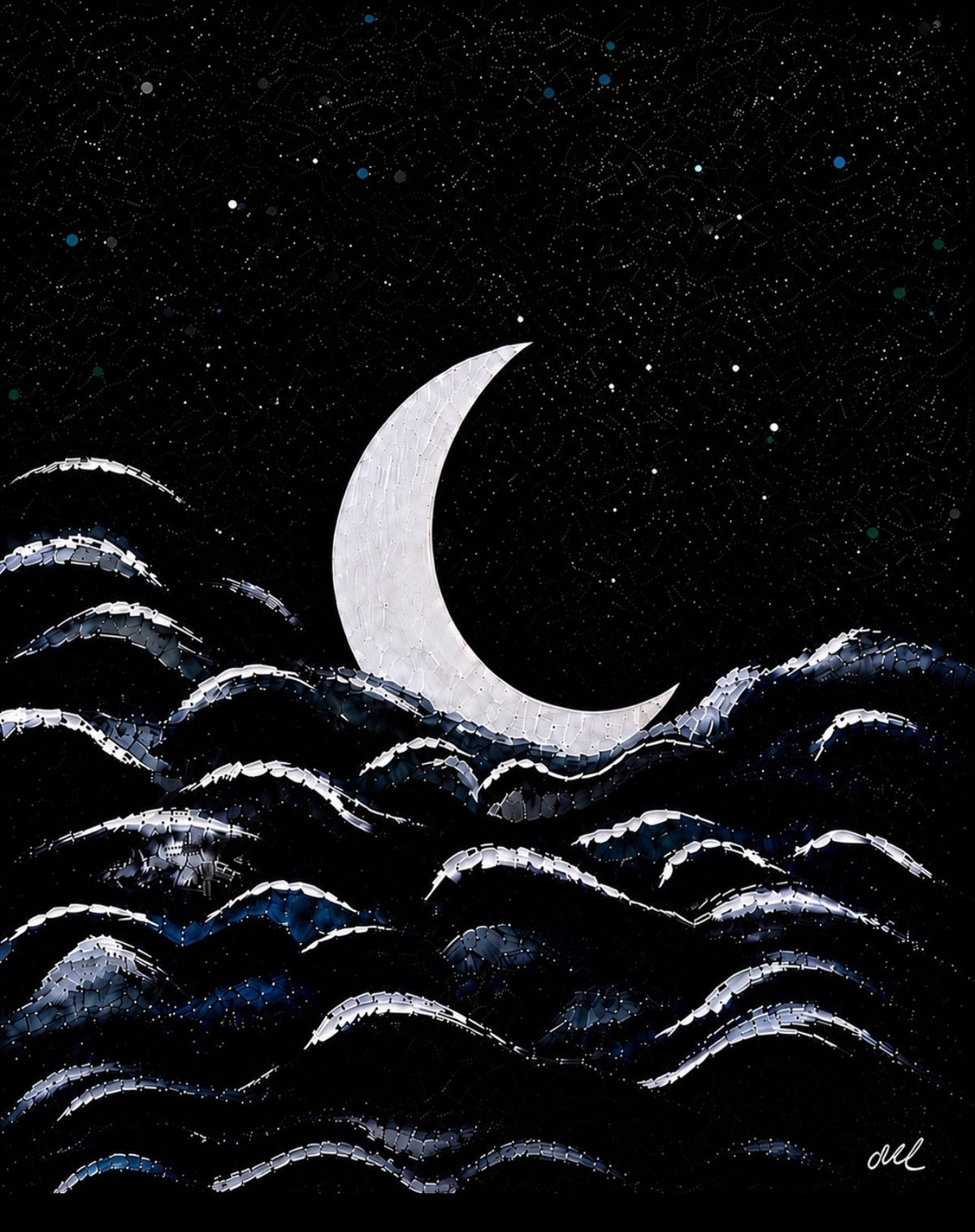 Lunar Tide - Sleeping moon on a tide of clouds - Home decor - wall art