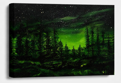 Aurora Forest - Northern Lights Electric Green Wall Art Print - Aurora Borealis Home Decor Picture
