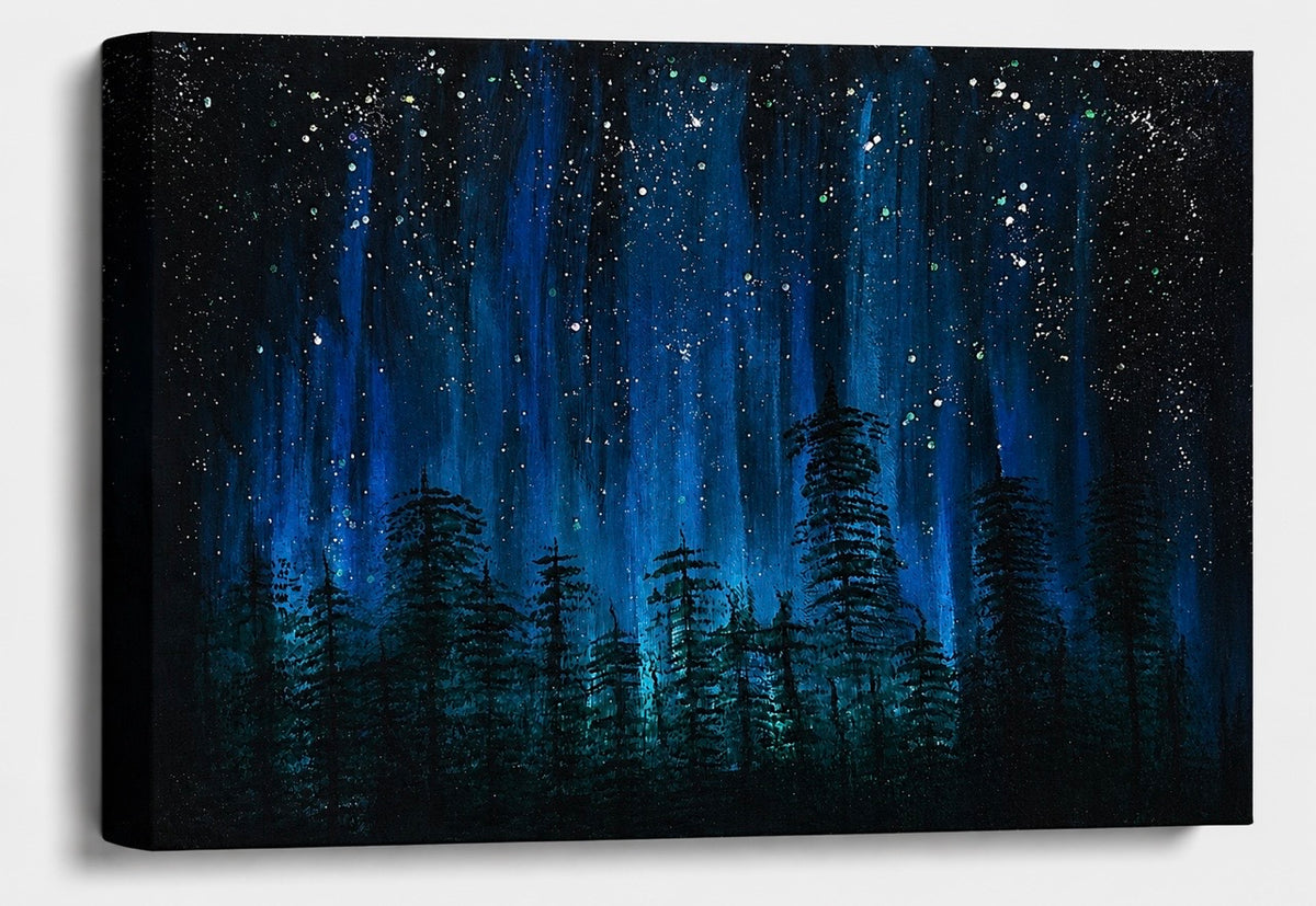 Aurora Pines - Northern Lights Electric Blue Skies Wall Art - Aurora Borealis Home Decor