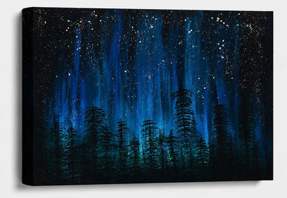 Aurora Pines - Northern Lights Electric Blue Skies Wall Art - Aurora Borealis Home Decor