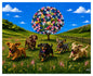 Dachshund Dash - Blossom Meadow Landscape with running Dachshund dogs