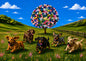 Dachshund Dash - Blossom Meadow Landscape with running Dachshund dogs