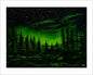 Aurora Forest - Northern Lights Electric Green Wall Art Print - Aurora Borealis Home Decor Picture