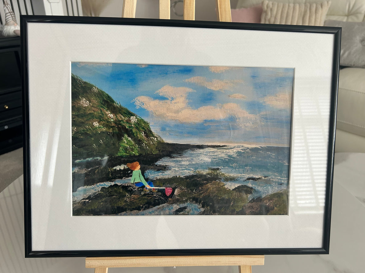 Seaside Solitude - coastal serenity rock fishing wall art decor