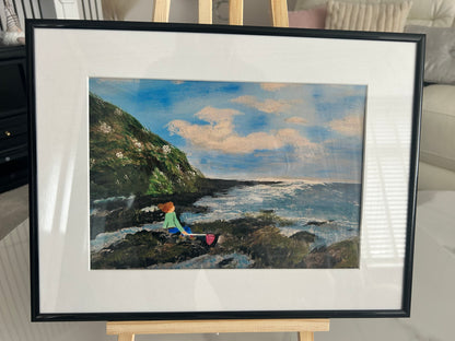 Seaside Solitude - coastal serenity rock fishing wall art decor