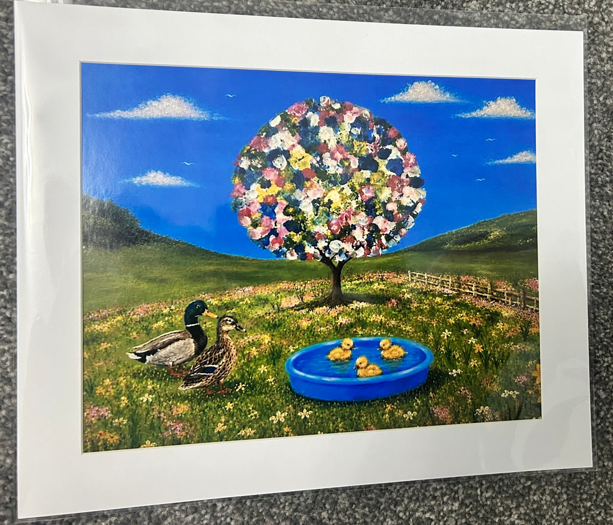 Petals and Paddlers - Fun duck picture in paddling pool - Wall art